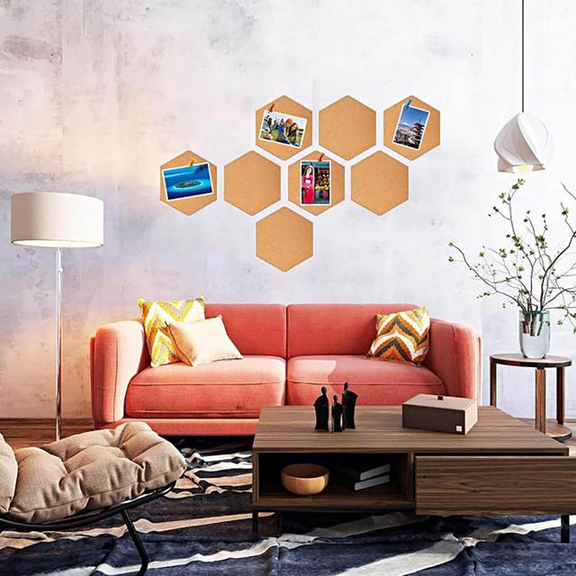 1 Set Self-Adhesive Cork Board Tiles Wall Mounted Cork Board Self Hexagon  Creative Wall Message